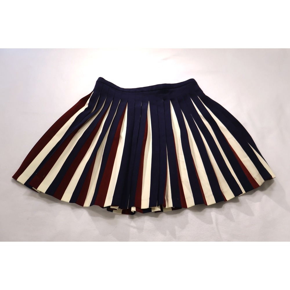 Tommy Hilfiger Pleated Skirt Womens Size 6 Navy Burgundy Cream Striped Preppy